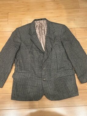 Retro Oscar de la Renta Jacket Brown Houndstooth Check Wool Tweed Blazer 44R